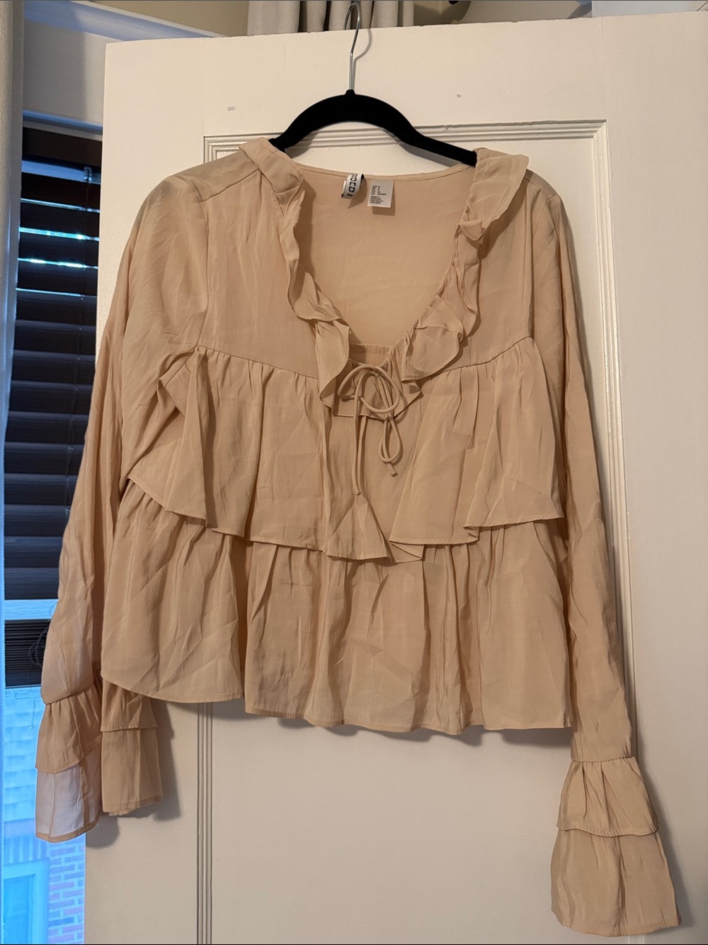 H&M Women's Ruffle Tie-Neck Peasant Blouse - light Pink